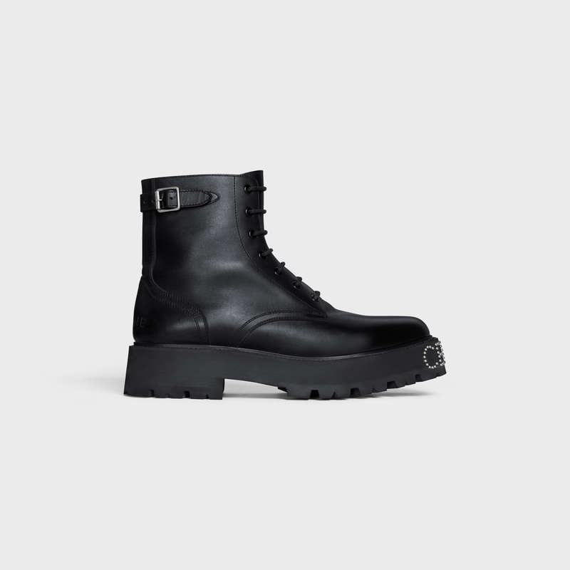 Celine Bulky Dantel-up With Studded Outsole In Shiny Bull Bot Siyah | CL-591878