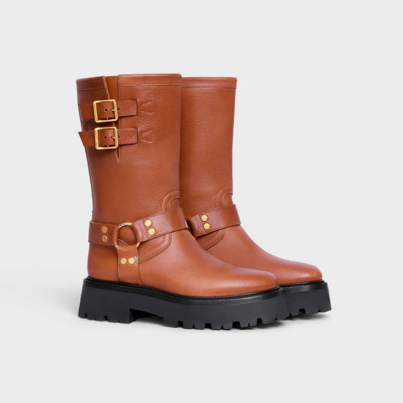 Celine Bulky Mid Cut Bisiklet With Harness In Calfskin Bot Kahverengi | CL-592503