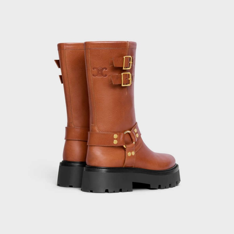 Celine Bulky Mid Cut Bisiklet With Harness In Calfskin Bot Kahverengi | CL-592503