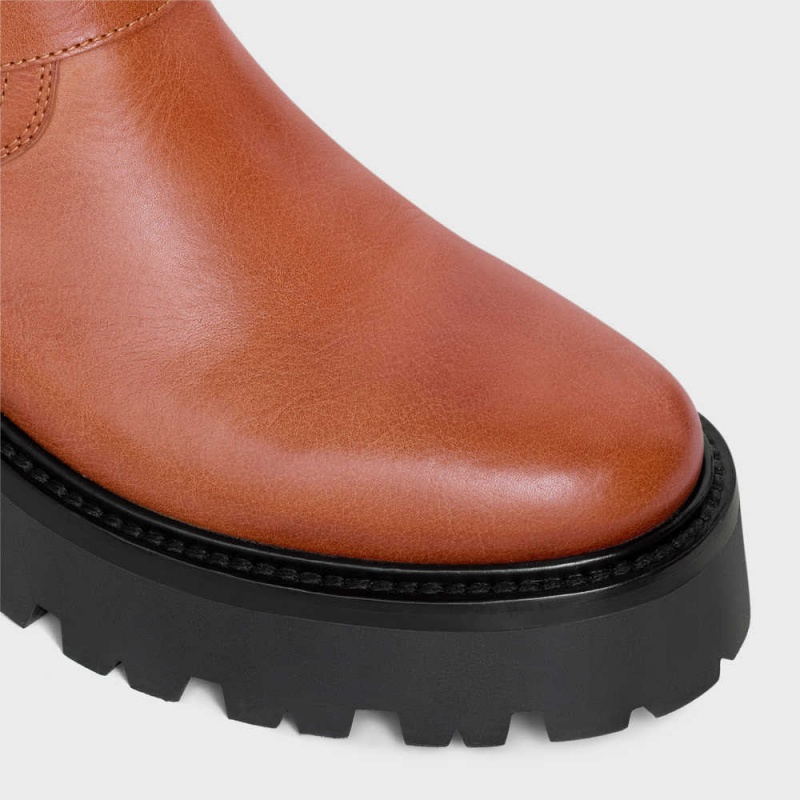 Celine Bulky Mid Cut Bisiklet With Harness In Calfskin Bot Kahverengi | CL-592503