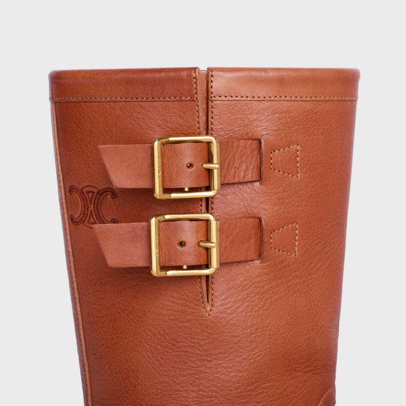 Celine Bulky Mid Cut Bisiklet With Harness In Calfskin Bot Kahverengi | CL-592503