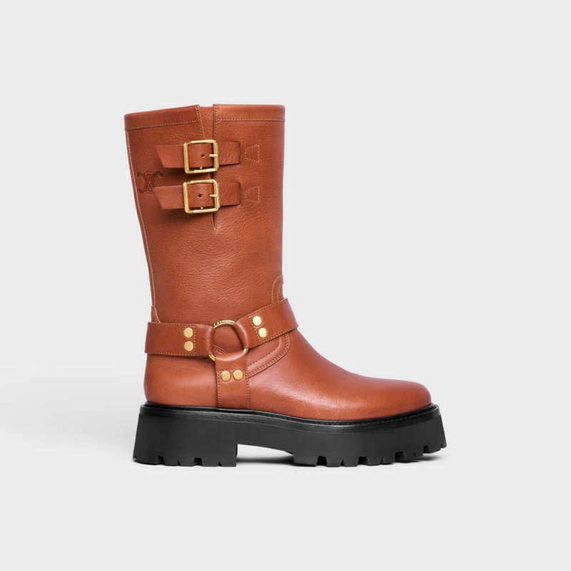 Celine Bulky Mid Cut Bisiklet With Harness In Calfskin Bot Kahverengi | CL-592503