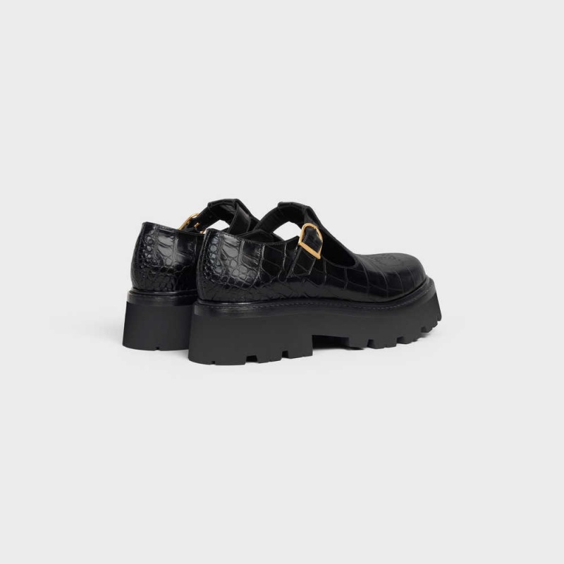Celine Bulky Triomphe Perforated Babies In Crocodile Stamped Calfskin Makosen Siyah | CL-592532