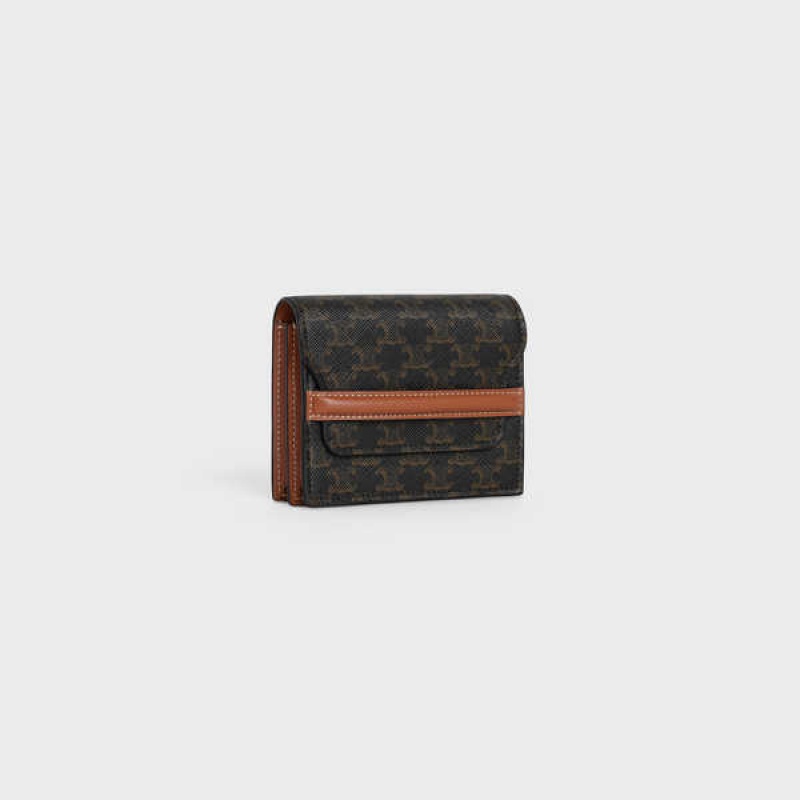 Celine Business Triomphe Kanvas And Lambskin Kartlık Kahverengi | CL-592950