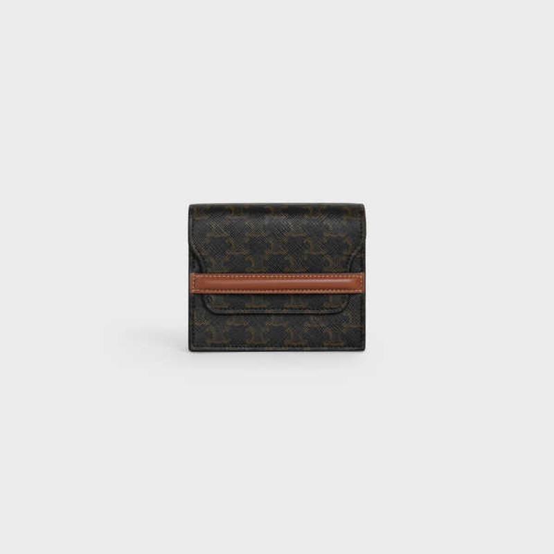 Celine Business Triomphe Kanvas And Lambskin Kartlık Kahverengi | CL-592950