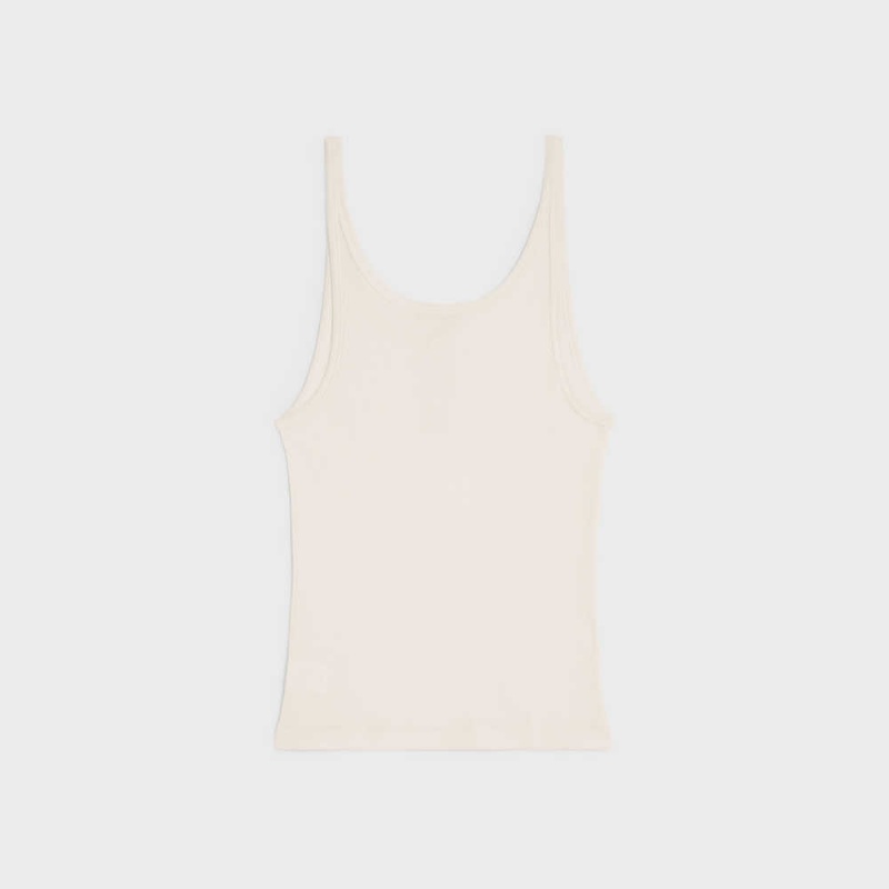Celine Buttoned Tank In Nervürlü Silk Jersey Tişörtü Beyaz | CL-592797