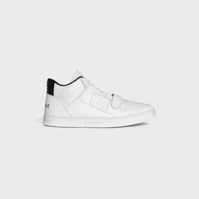 Celine C02 Mid Cut With Cırt Cırt In Calfskin Spor Ayakkabı Beyaz Siyah | CL-591912