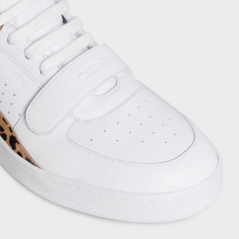 Celine C02 Trainer Mid Cut With Scratch In Calfskin & Leopard Printed Süet Calfskin Spor Ayakkabı Beyaz Siyah Kahverengi | CL-592543