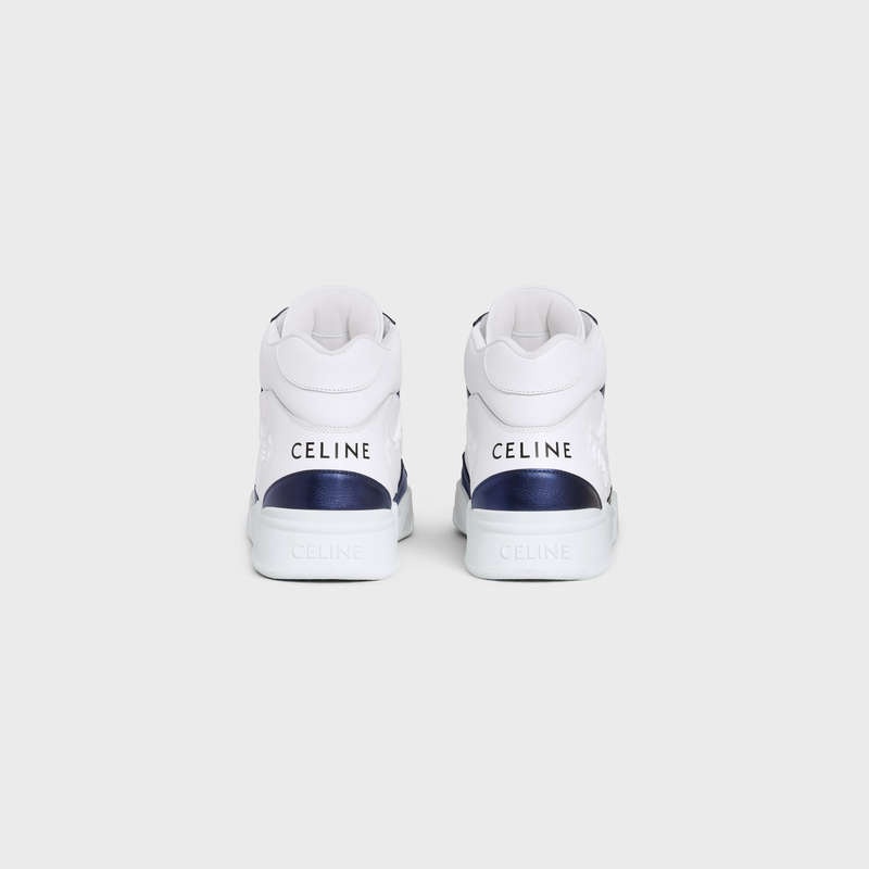 Celine C06 High In Calfskin & Metallic Calfskin Spor Ayakkabı Beyaz Mavi | CL-591908