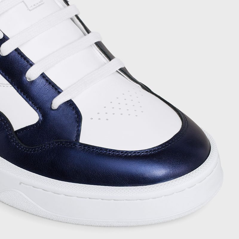Celine C06 High In Calfskin & Metallic Calfskin Spor Ayakkabı Beyaz Mavi | CL-591908