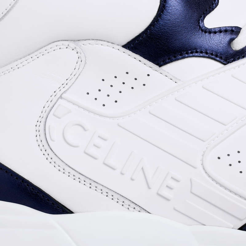 Celine C06 High In Calfskin & Metallic Calfskin Spor Ayakkabı Beyaz Mavi | CL-591908