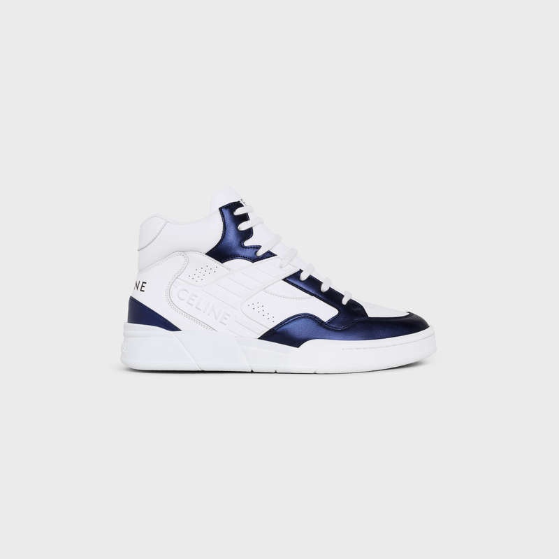 Celine C06 High In Calfskin & Metallic Calfskin Spor Ayakkabı Beyaz Mavi | CL-591908