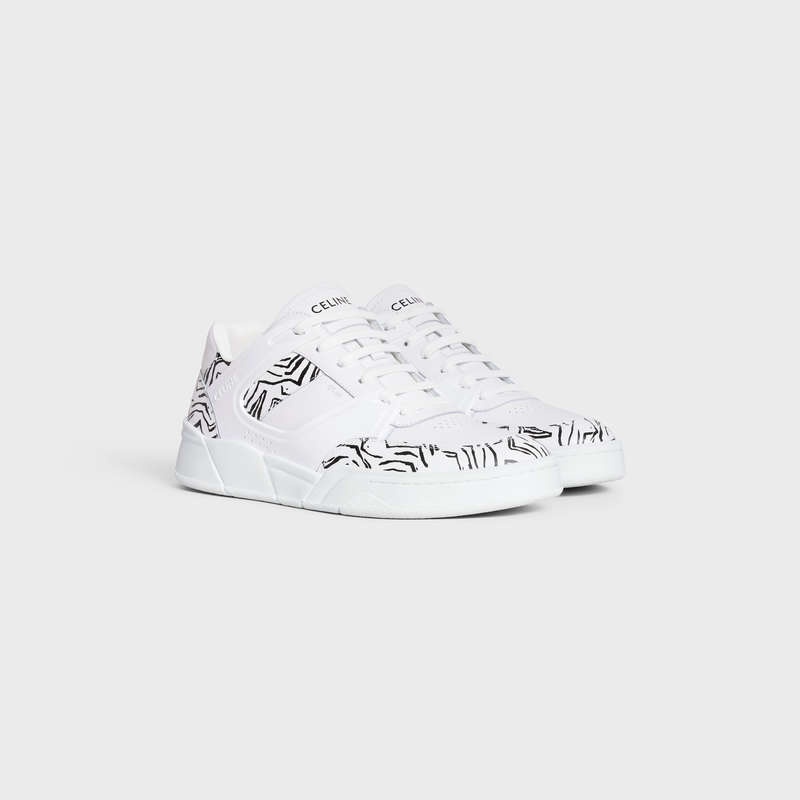 Celine C07 Trainer Low Dantel-up In Calfskin & Zebra Stamped Calfskin Spor Ayakkabı Beyaz Siyah | CL-591899