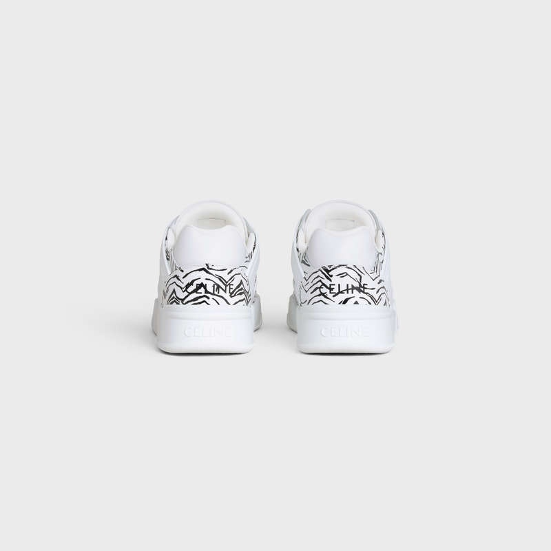 Celine C07 Trainer Low Dantel-up In Calfskin & Zebra Stamped Calfskin Spor Ayakkabı Beyaz Siyah | CL-591899