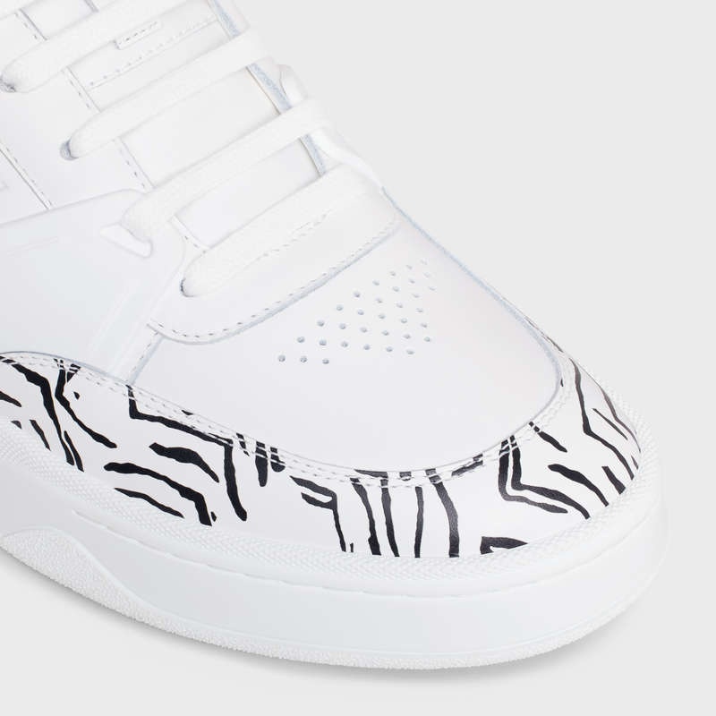 Celine C07 Trainer Low Dantel-up In Calfskin & Zebra Stamped Calfskin Spor Ayakkabı Beyaz Siyah | CL-591899