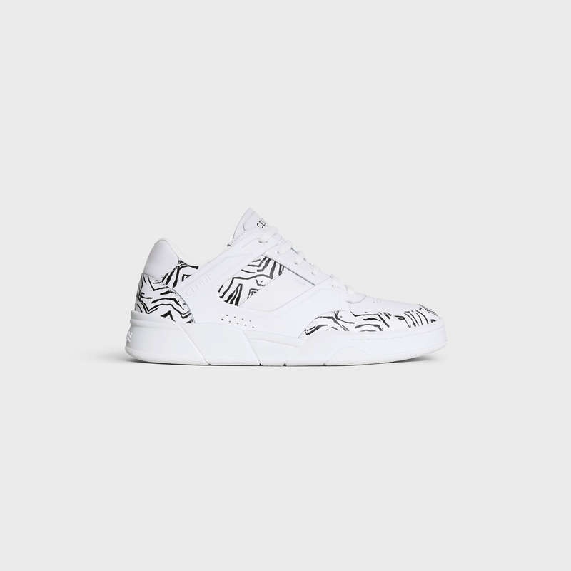 Celine C07 Trainer Low Dantel-up In Calfskin & Zebra Stamped Calfskin Spor Ayakkabı Beyaz Siyah | CL-591899