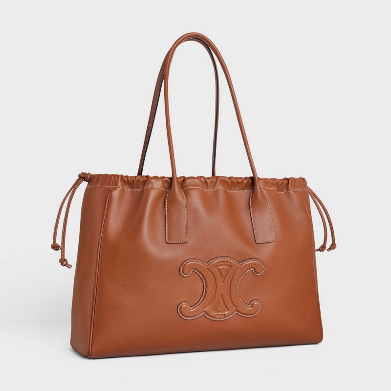Celine Cabas Drawstring In Smooth Calfskin Cuir Triomphe Kahverengi | CL-593153