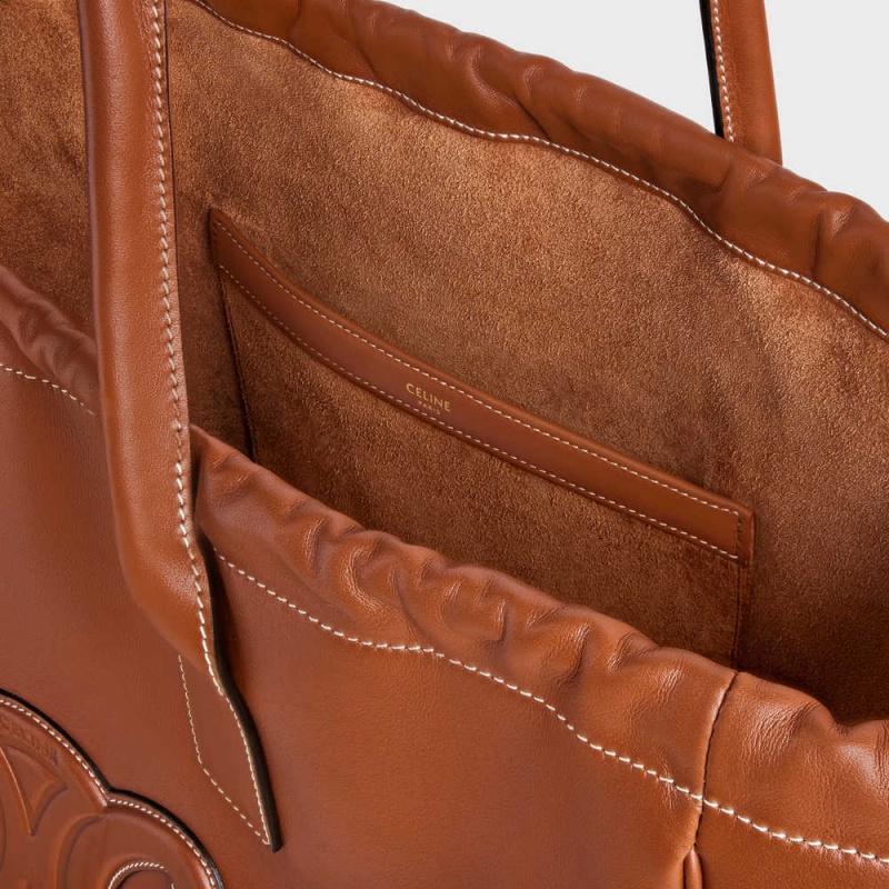 Celine Cabas Drawstring In Smooth Calfskin Cuir Triomphe Kahverengi | CL-593153