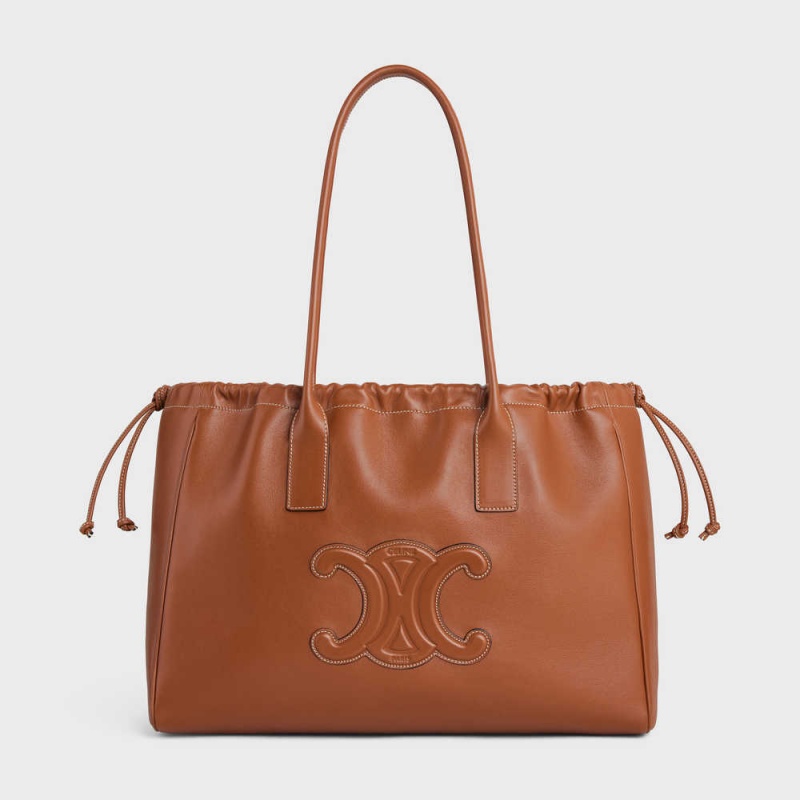 Celine Cabas Drawstring In Smooth Calfskin Cuir Triomphe Kahverengi | CL-593153