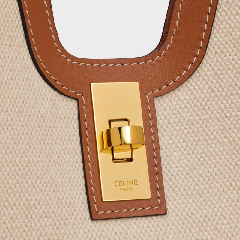 Celine Cabas In Tekstil And Calfskin 16 Bej Rengi Kahverengi | CL-593253