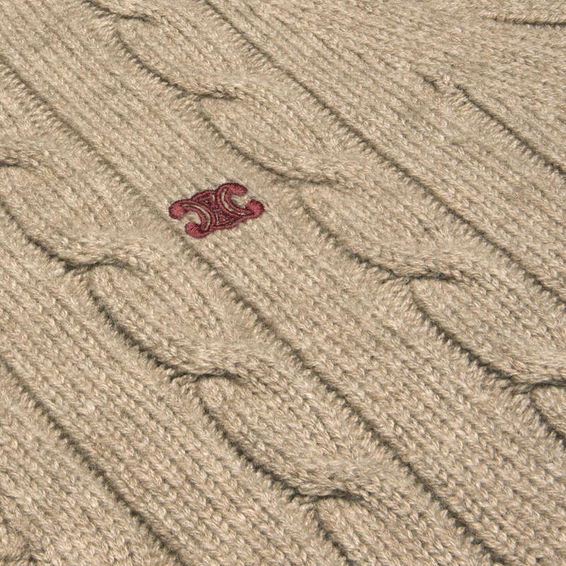 Celine Cable-knit Triomphe Cardigan In Cashmere Triko Açık Gri Kahverengi | CL-592084