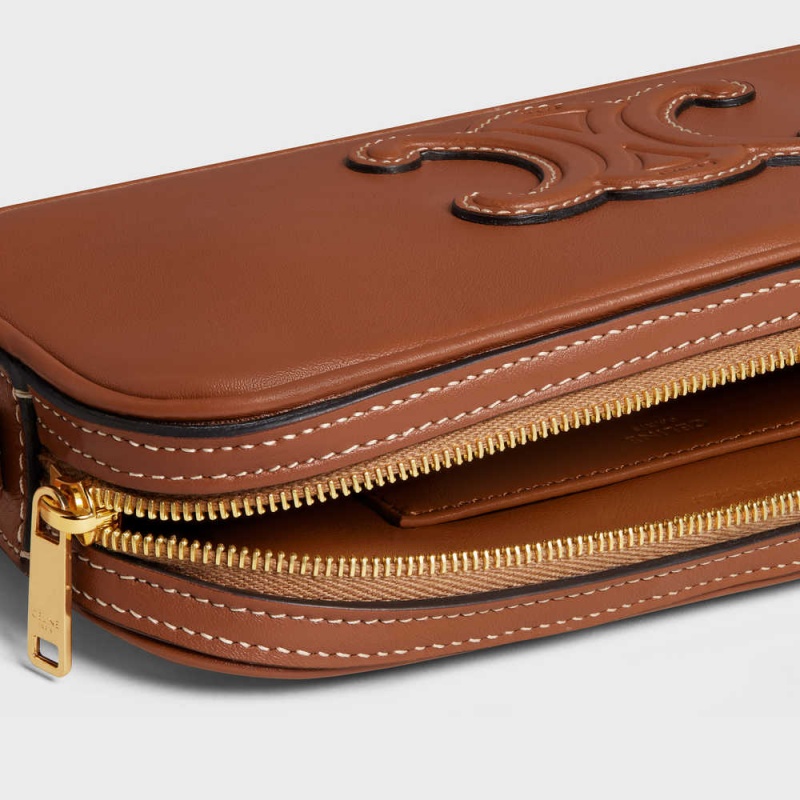 Celine Camera Shoulder Bag Cuir Triomphe In Smooth Calfskin Mini Çanta Kahverengi | CL-593036