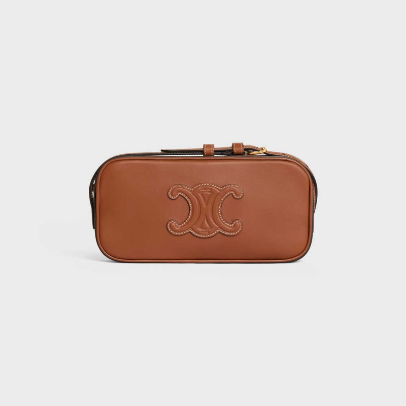 Celine Camera Shoulder Bag Cuir Triomphe In Smooth Calfskin Mini Çanta Kahverengi | CL-593036