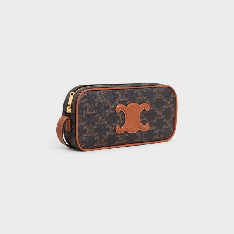 Celine Camera Shoulder Bag Cuir Triomphe In Triomphe Kanvas And Calfskin Mini Çanta Kahverengi | CL-593035