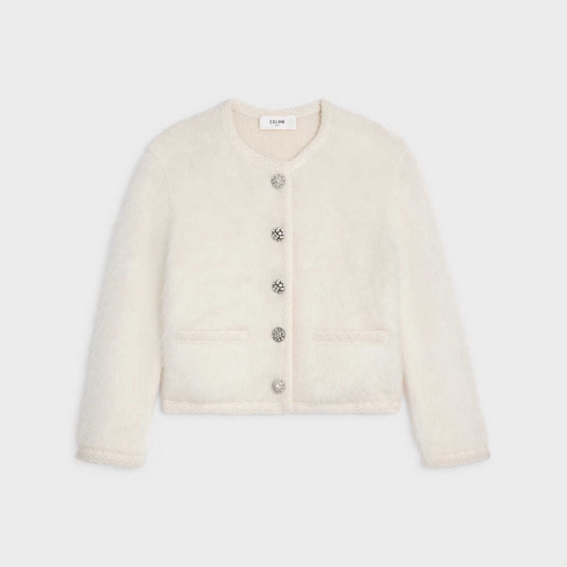 Celine Cardigan In Brushed Mohair Triko Beyaz | CL-592699