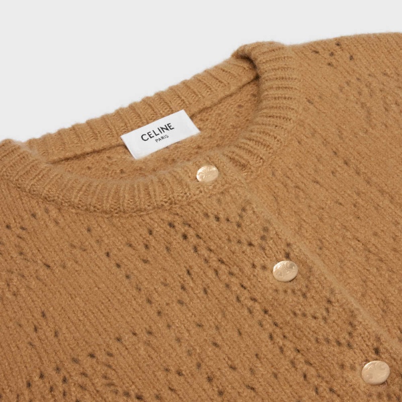 Celine Cardigan In Cashmere And Silk Pointelle Triko Kahverengi | CL-592690