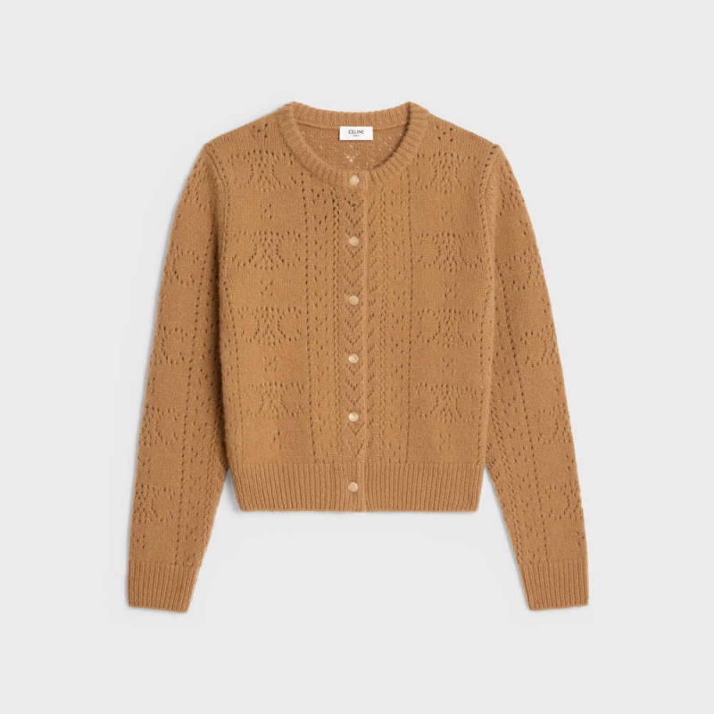 Celine Cardigan In Cashmere And Silk Pointelle Triko Kahverengi | CL-592690