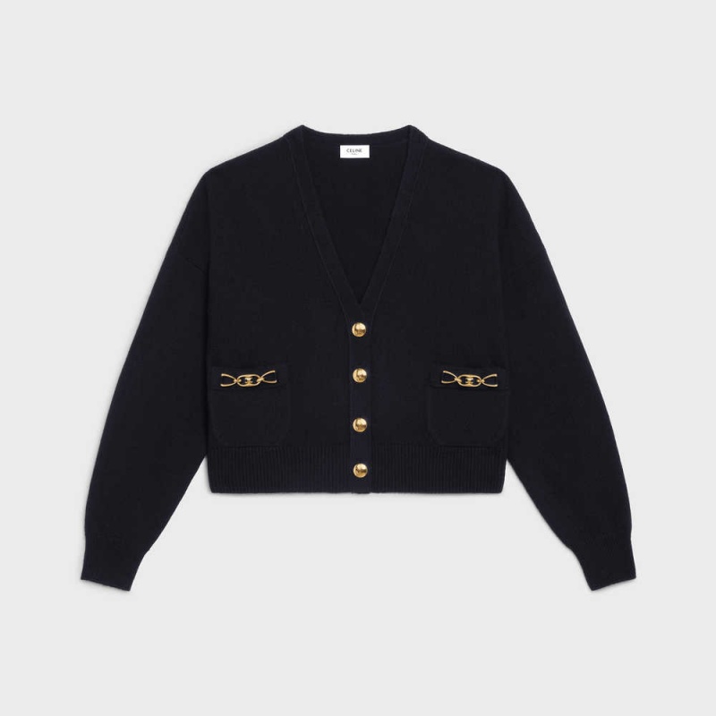 Celine Cardigan With Gourmette In Heritage Cashmere Triko Siyah | CL-592701