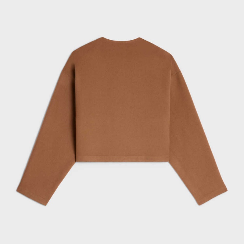 Celine Cardigan With Snap Buttons In Double Face Cashmere Mont Kahverengi | CL-592651