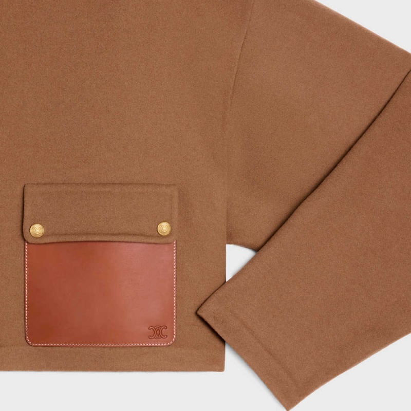Celine Cardigan With Snap Buttons In Double Face Cashmere Mont Kahverengi | CL-592651