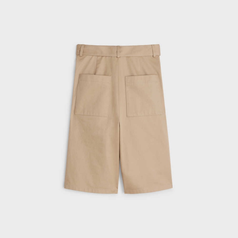 Celine Cargo In Pamuklu Gabardine Şort Bej Rengi | CL-592741