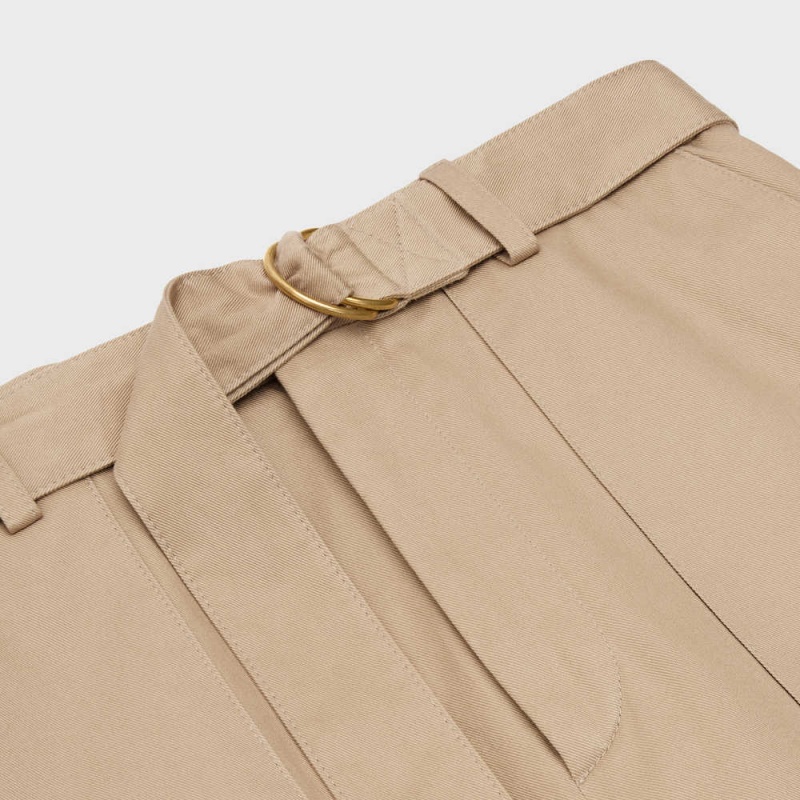 Celine Cargo In Pamuklu Gabardine Şort Bej Rengi | CL-592741