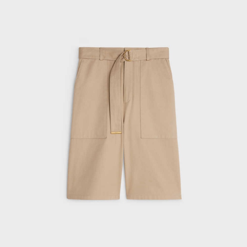 Celine Cargo In Pamuklu Gabardine Şort Bej Rengi | CL-592741