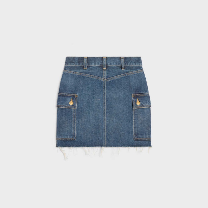 Celine Cargo Mini In Dark Union Wash Denim Etek Koyu Açık Mavi | CL-592881