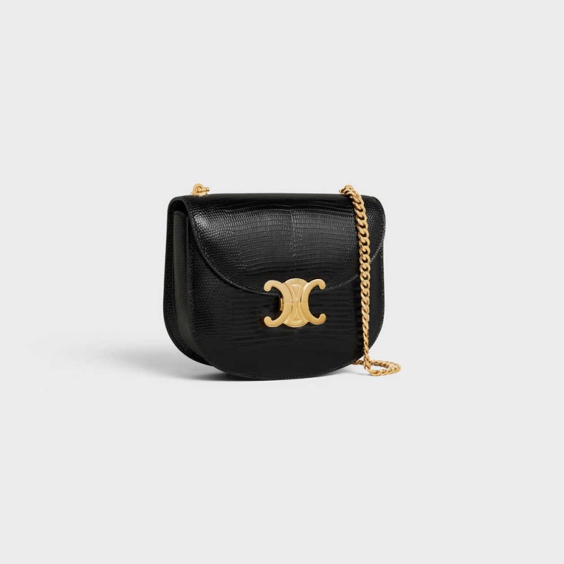 Celine Chain Besace Clea In Lizard Triomphe Siyah | CL-593225
