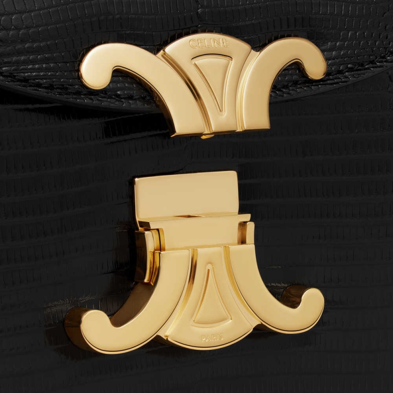 Celine Chain Besace Clea In Lizard Triomphe Siyah | CL-593225