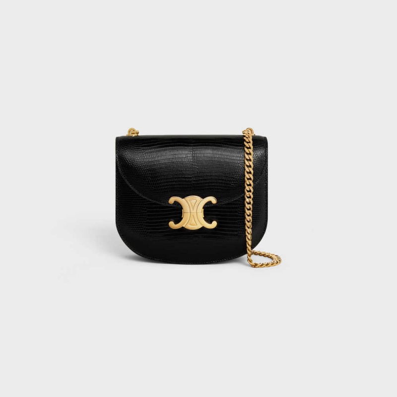 Celine Chain Besace Clea In Lizard Triomphe Siyah | CL-593225