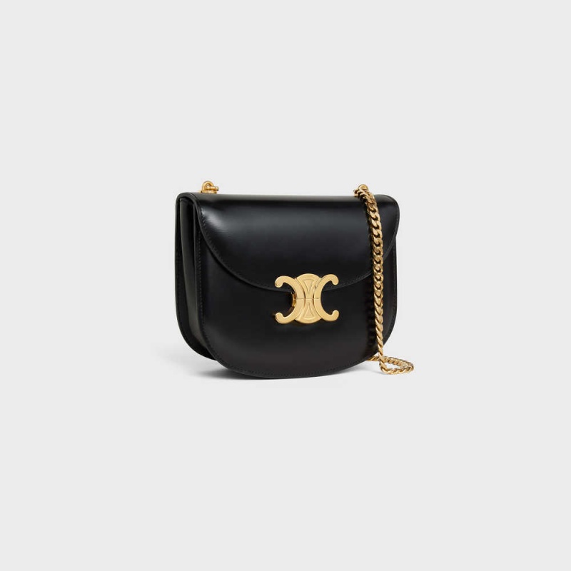 Celine Chain Besace Clea In Shiny Calfskin Triomphe Siyah | CL-593223