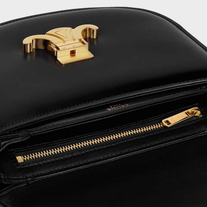 Celine Chain Besace Clea In Shiny Calfskin Triomphe Siyah | CL-593223