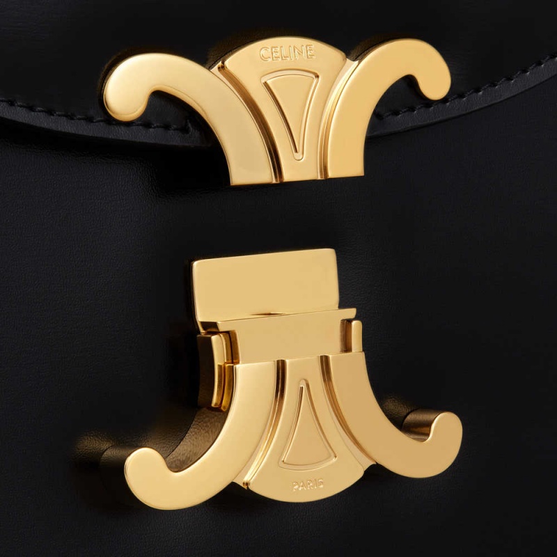 Celine Chain Besace Clea In Shiny Calfskin Triomphe Siyah | CL-593223