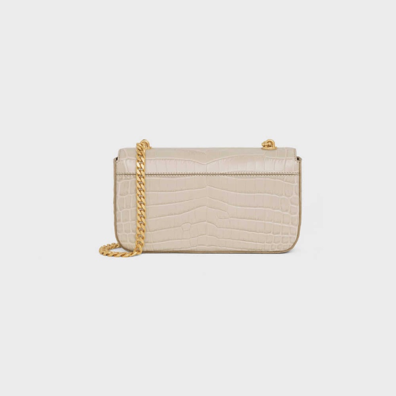 Celine Chain Shoulder Bag In Niloticus Crocodile Triomphe Açık Bej Rengi | CL-593237