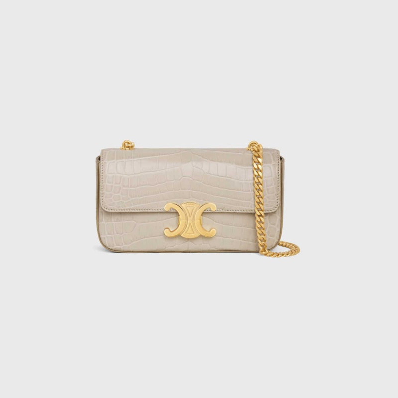 Celine Chain Shoulder Bag In Niloticus Crocodile Triomphe Açık Bej Rengi | CL-593237
