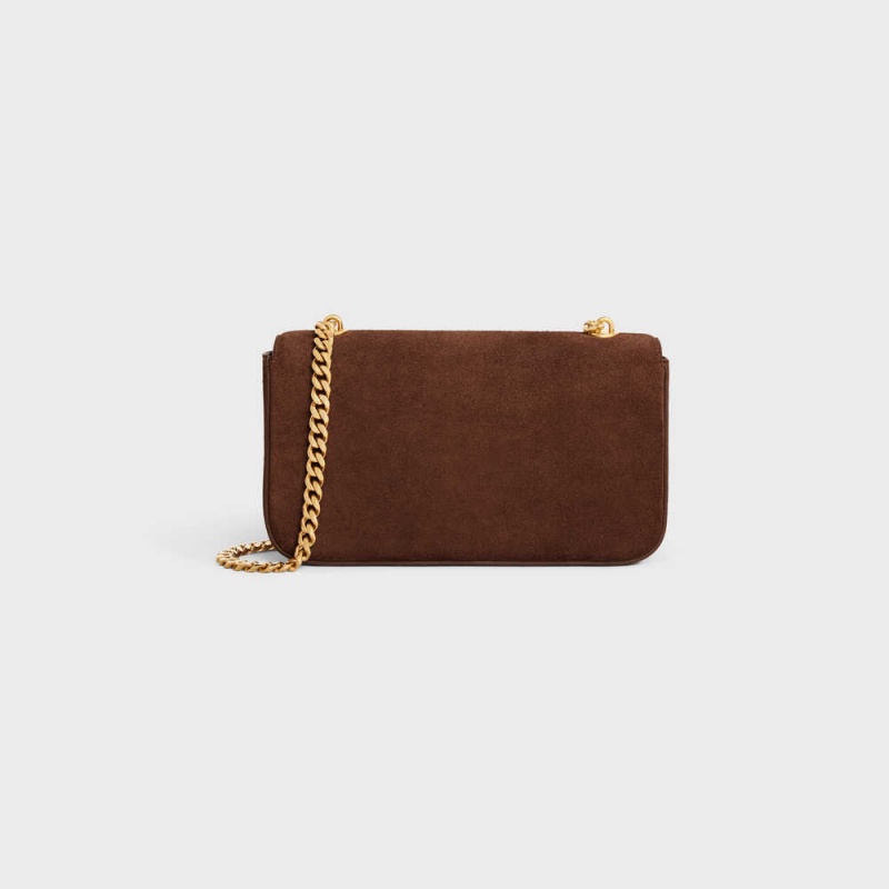 Celine Chain Shoulder Bag In Süet Calfskin Triomphe Kahverengi | CL-593229