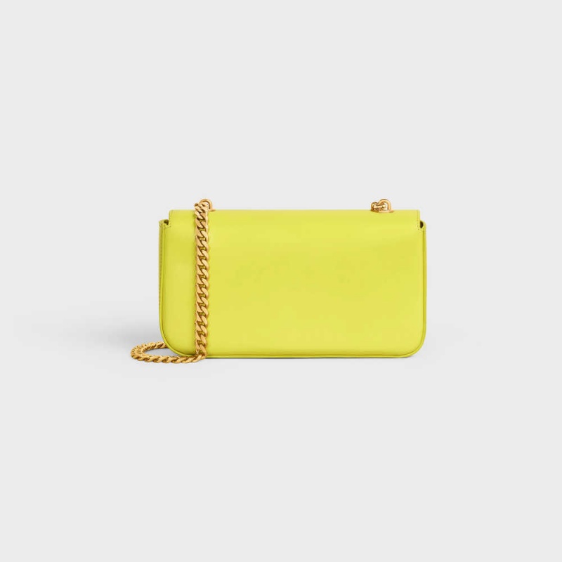 Celine Chain Shoulder Bag In Shiny Calfskin Cuir Triomphe Limon | CL-593164