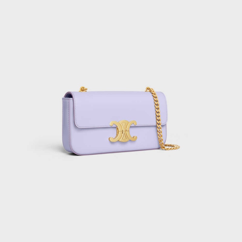 Celine Chain Shoulder Bag In Shiny Calfskin Triomphe Açık Lavanta | CL-593232