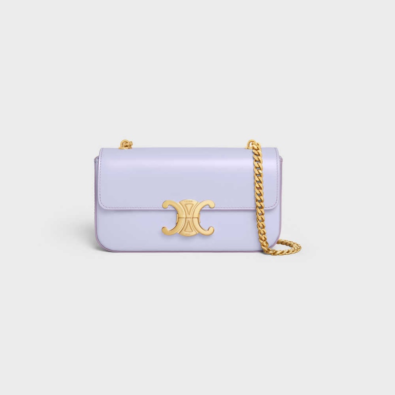 Celine Chain Shoulder Bag In Shiny Calfskin Triomphe Açık Lavanta | CL-593232